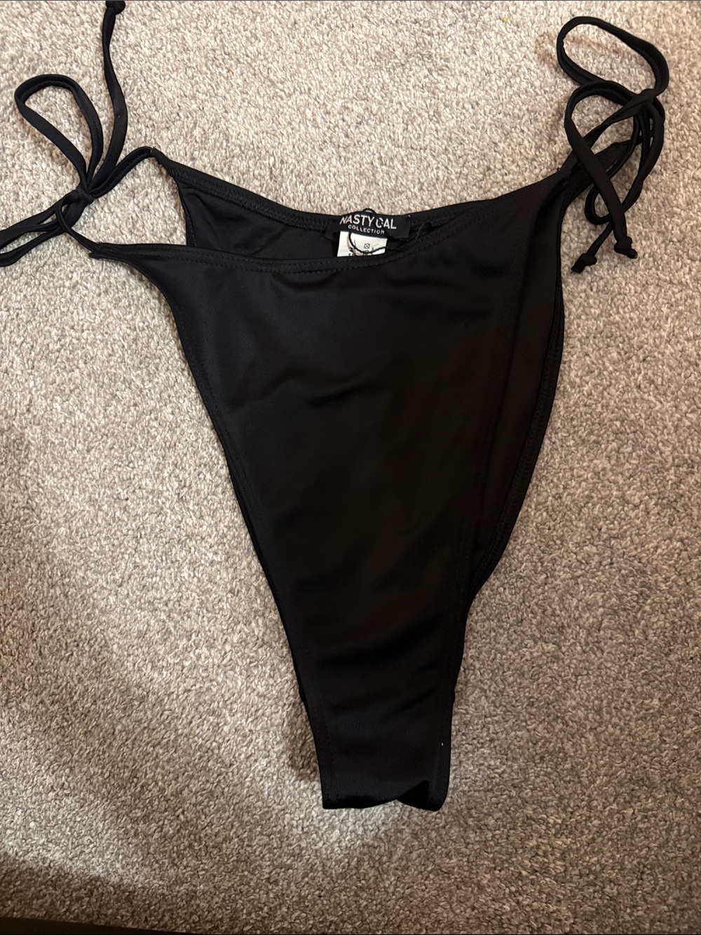 Nasty Gal Black Tie-Side High-Cut Bikini Bottoms